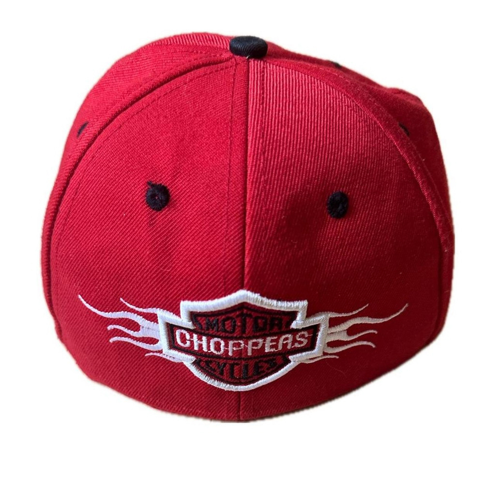 Choppers Red Brimless Cap – Embroidered Flame Patch